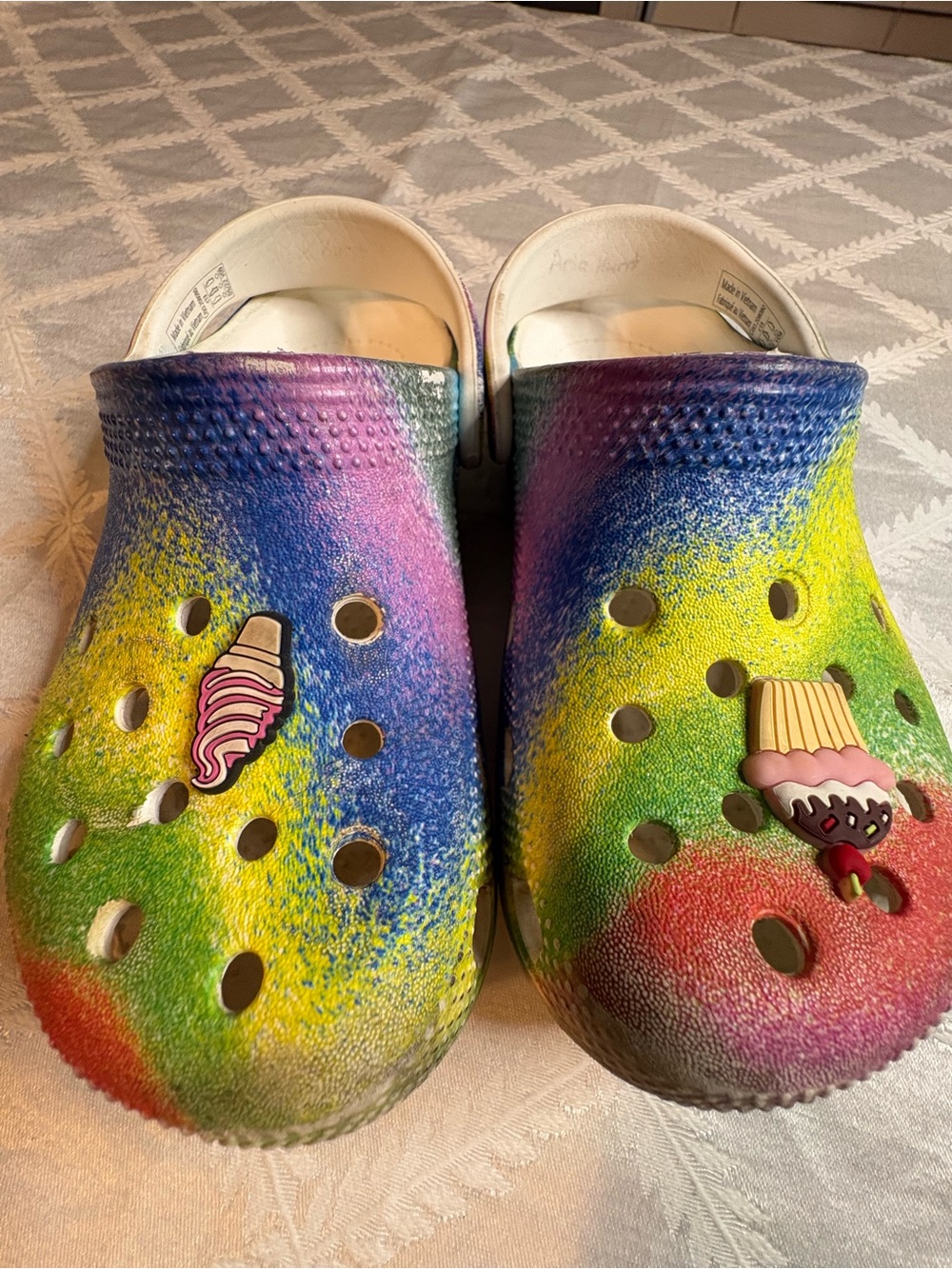 CROCS Kids Rainbow Tie-Dye Clogs with Ice Cream Charms